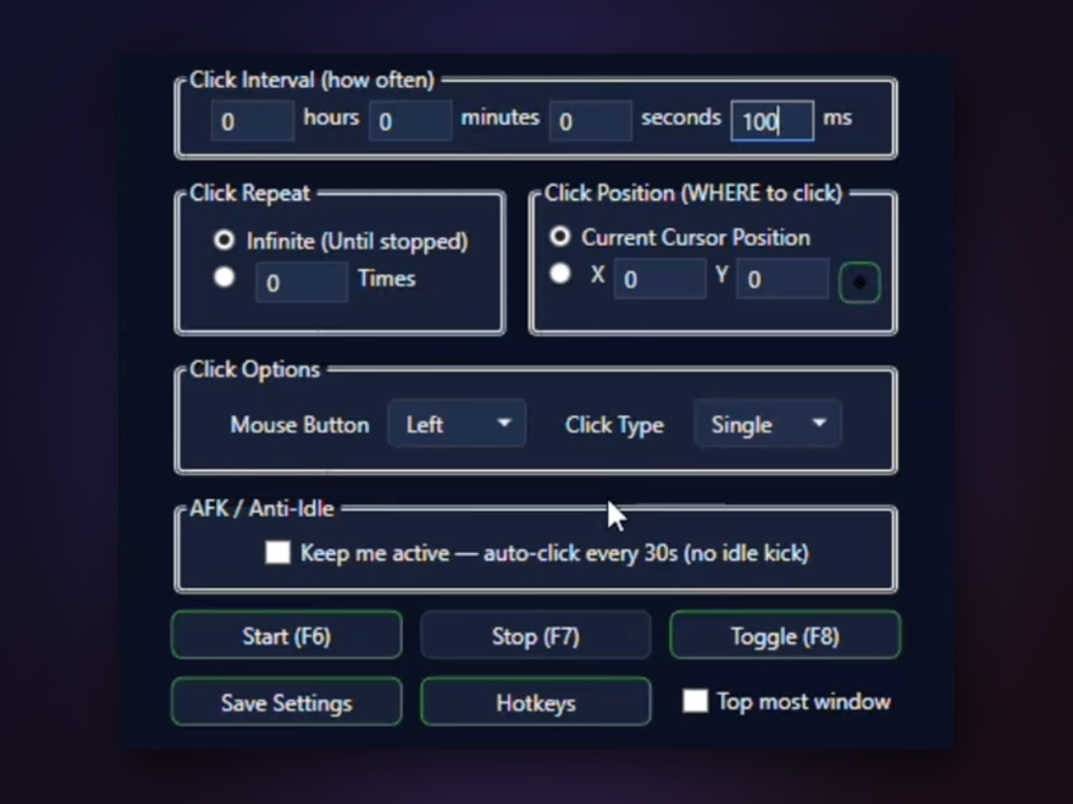 Auto Clicker Open window